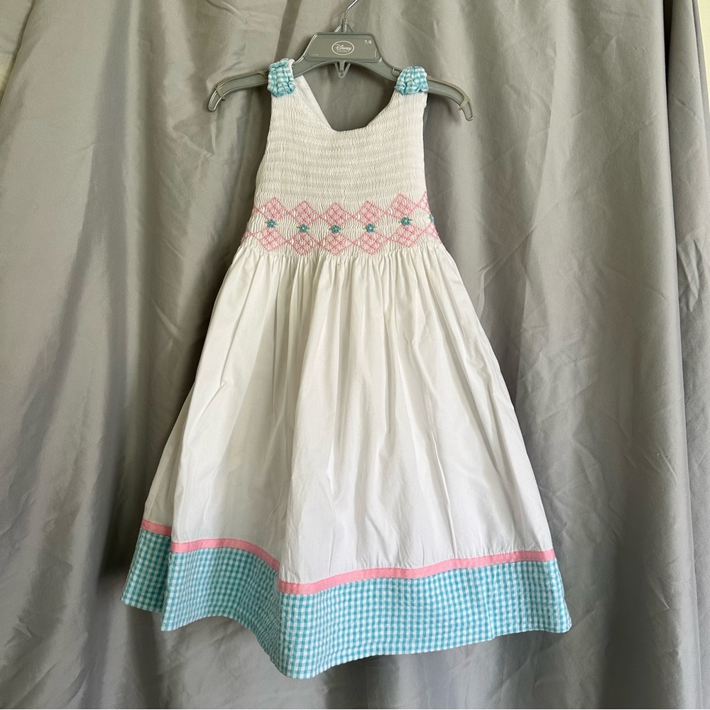 Hartstrings smocked sleeveless dress with seersucker trim